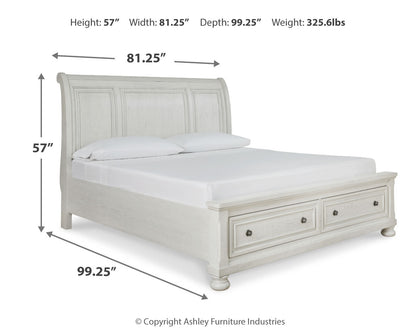 Robbinsdale California King Sleigh Bed with Storage with Mirrored Dresser in Antique White from Ashley - Luna Furniture