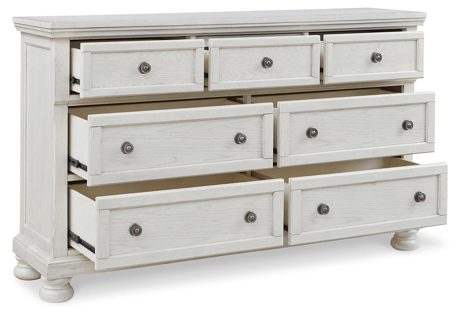 Robbinsdale California King Sleigh Bed with Storage with Mirrored Dresser in Antique White from Ashley - Luna Furniture
