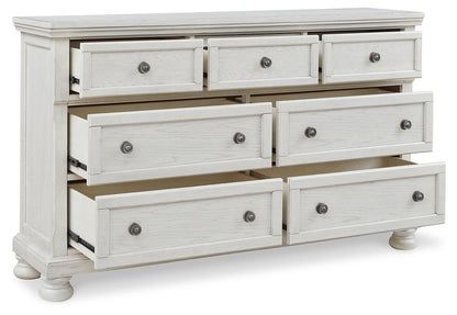 Robbinsdale California King Sleigh Bed with Storage with Mirrored Dresser in Antique White from Ashley - Luna Furniture