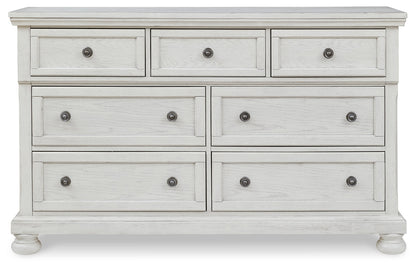 Robbinsdale California King Sleigh Bed with Storage with Mirrored Dresser in Antique White from Ashley - Luna Furniture