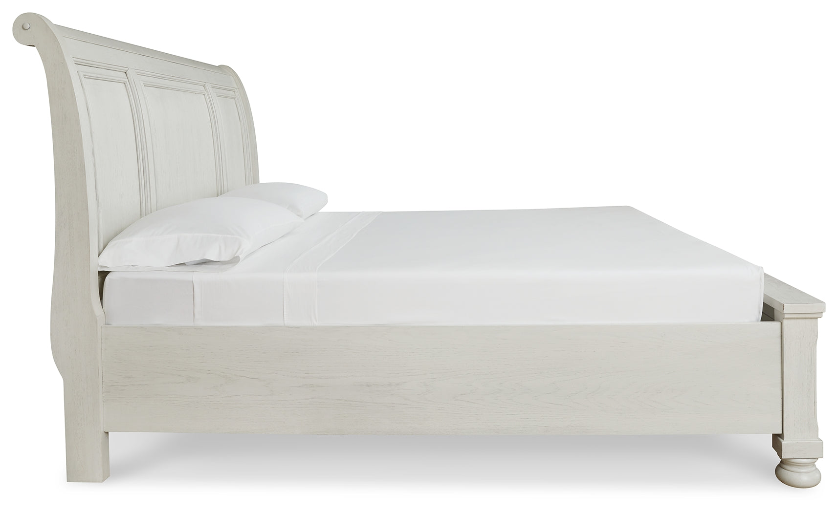 Robbinsdale California King Sleigh Bed with Storage with Mirrored Dresser in Antique White from Ashley - Luna Furniture