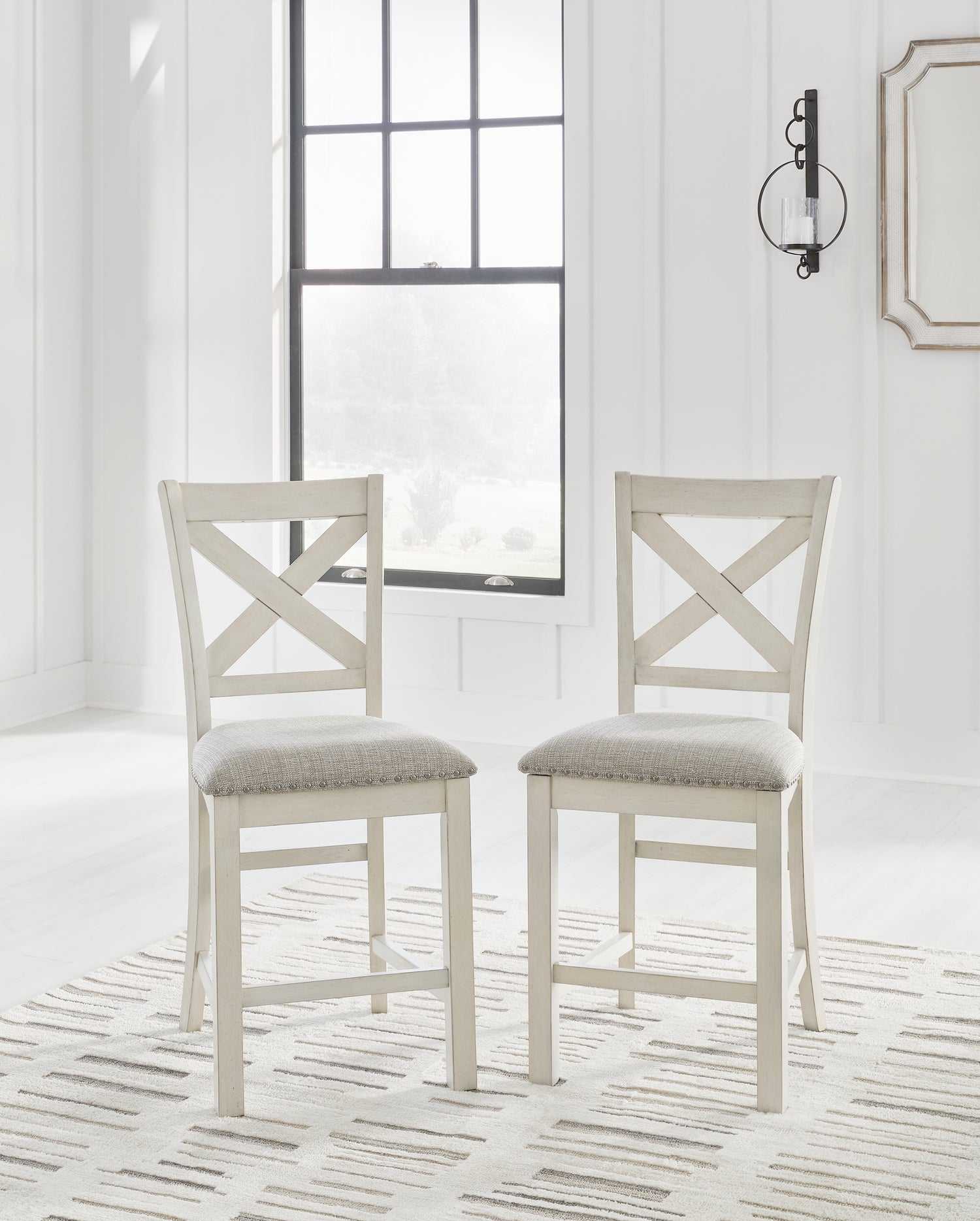 Robbinsdale Counter Height Dining Table, 2 Barstools, Bench and Server - D642D8