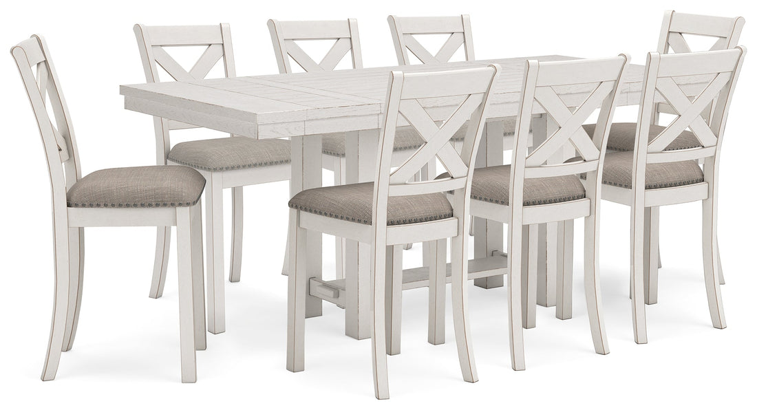 Robbinsdale Counter Height Dining Table and 8 Barstools in Antique White from Ashley - Luna Furniture