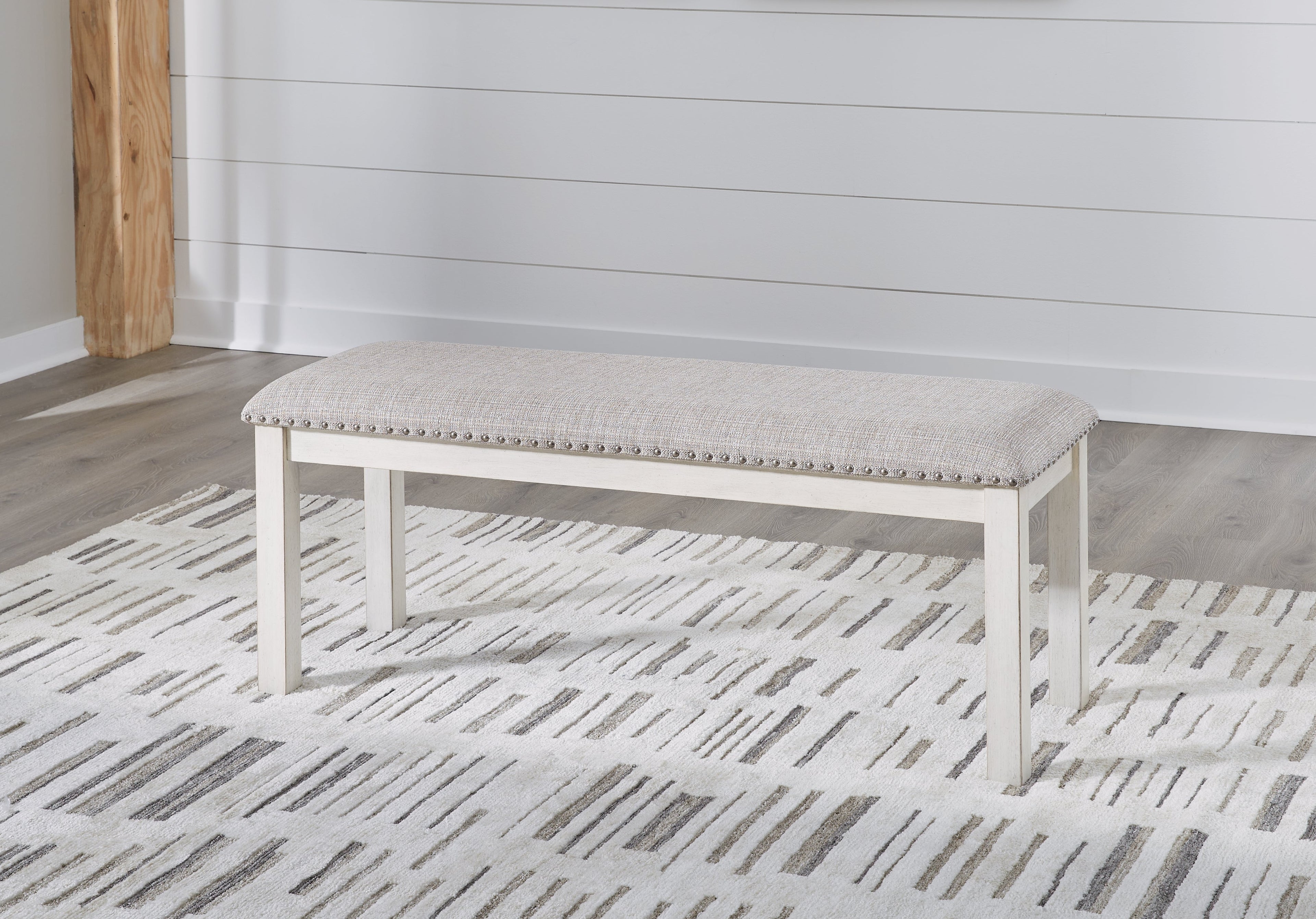 Robbinsdale Dining Table and 4 Chairs and Bench with Storage in Antique White - PKG020817