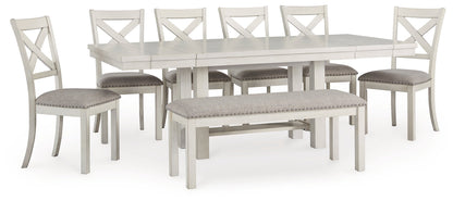 Robbinsdale Dining Table and 6 Chairs and Bench in Antique White - PKG020813