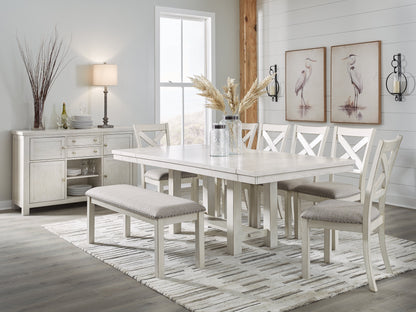 Robbinsdale Dining Table and 6 Chairs and Bench in Antique White - PKG020813
