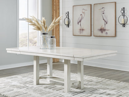 Robbinsdale Dining Table and 6 Chairs and Bench with Storage in Antique White - PKG020818