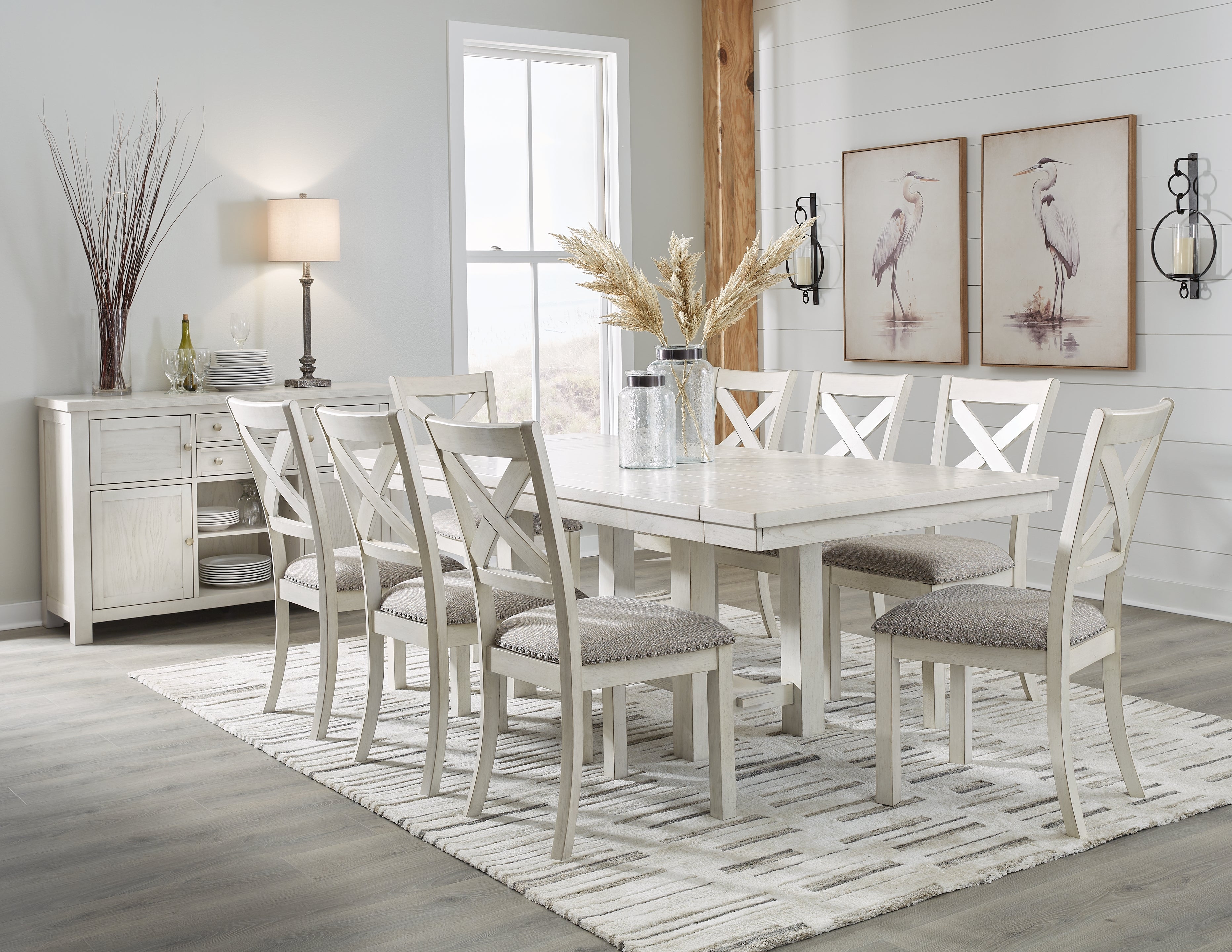 Robbinsdale Dining Table and 8 Chairs in Antique White - PKG020811