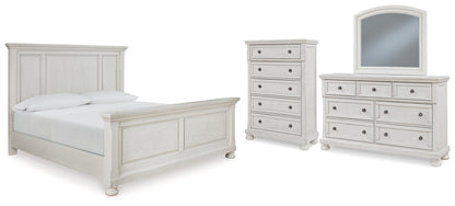 Robbinsdale King Panel Bed with Mirrored Dresser and Chest in Antique White from Ashley - Luna Furniture