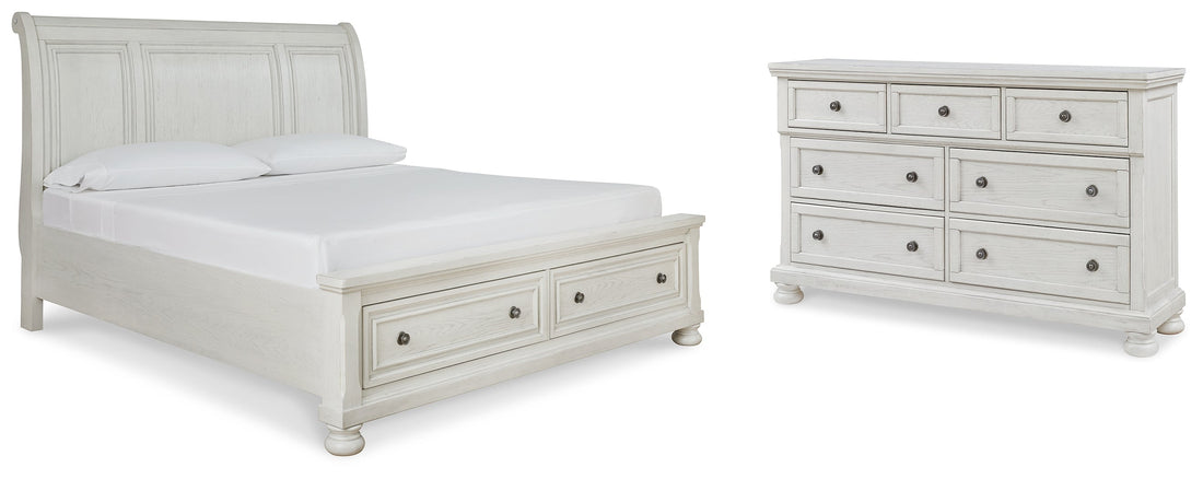 Robbinsdale King Sleigh Bed with Storage with Dresser in Antique White from Ashley - Luna Furniture