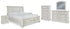 Robbinsdale Queen Sleigh Bed with Storage with Mirrored Dresser, Chest and 2 Nightstands in Antique White - PKG010758