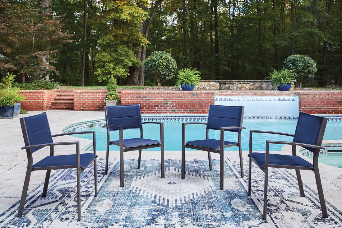 Rocky Creek Blue/Gray Outdoor Sling Arm Chair (Set of 4) - PCP326-601A