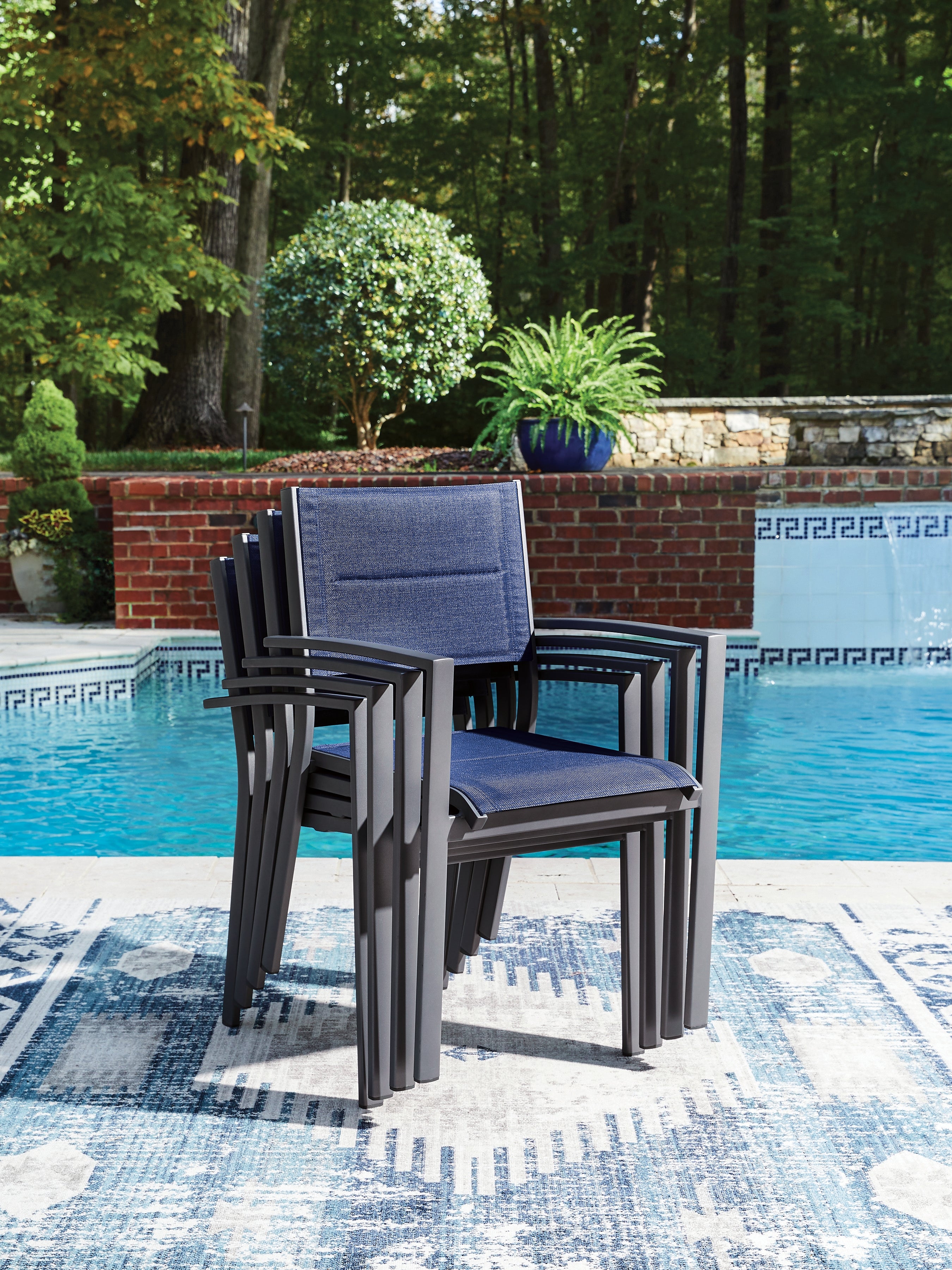 Rocky Creek Blue/Gray Outdoor Sling Arm Chair (Set of 4) - PCP326-601A