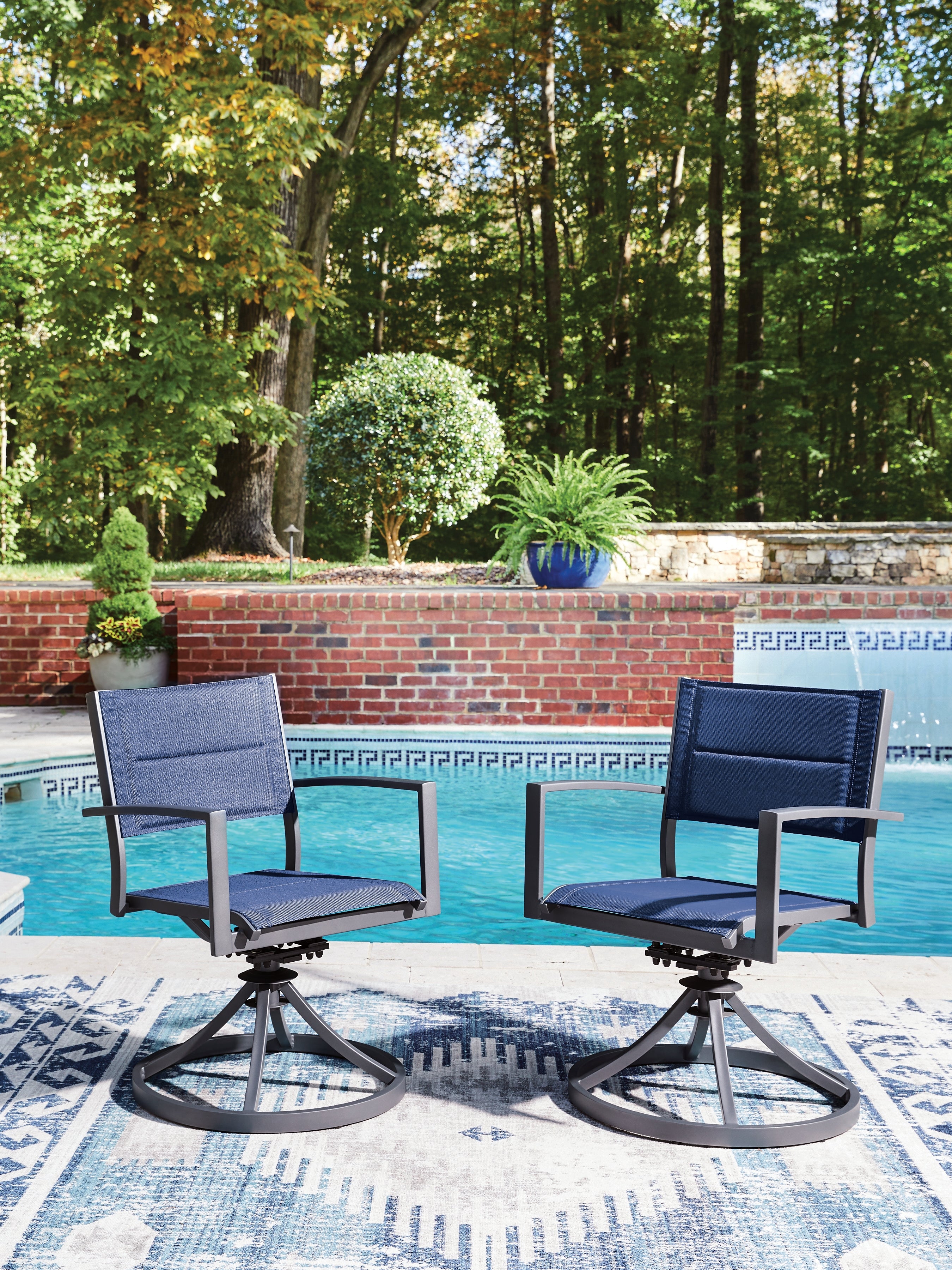 Rocky Creek Blue/Gray Outdoor Sling Swivel Chair (Set of 2) - PCP326-602A