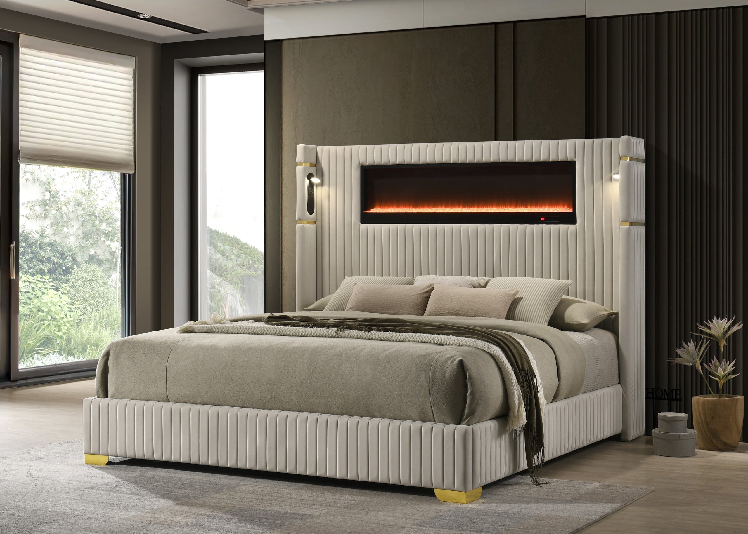 Romance2 Cream Platform Bed - Queen, King *Queen - ROMANCE2 CREAM Queen