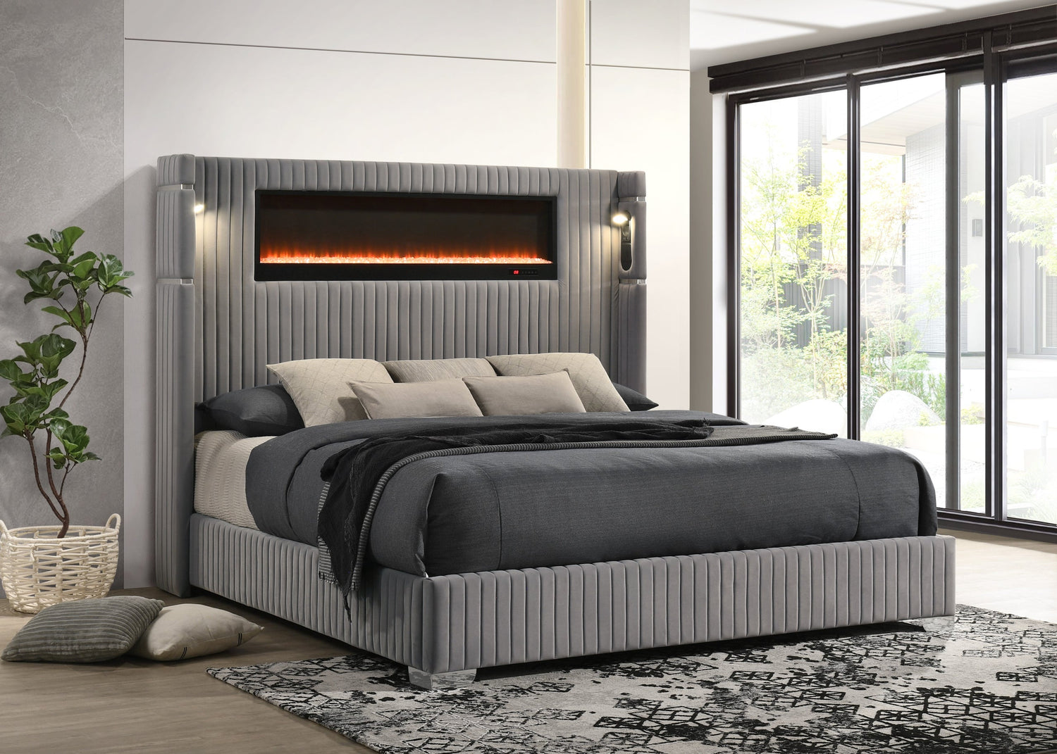Romance2 Gray Platform Bed - Queen, King *Queen - ROMANCE2 GRAY Queen