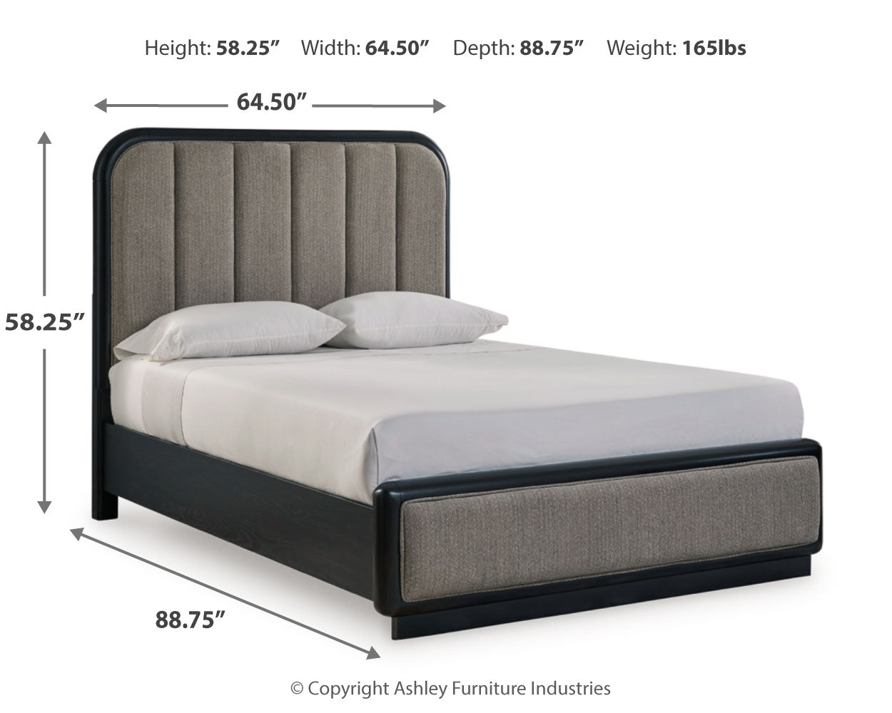 Rowanbeck Queen Upholstered Panel Bed with Dresser and 2 Nightstands in Gray/Black from Ashley - Luna Furniture