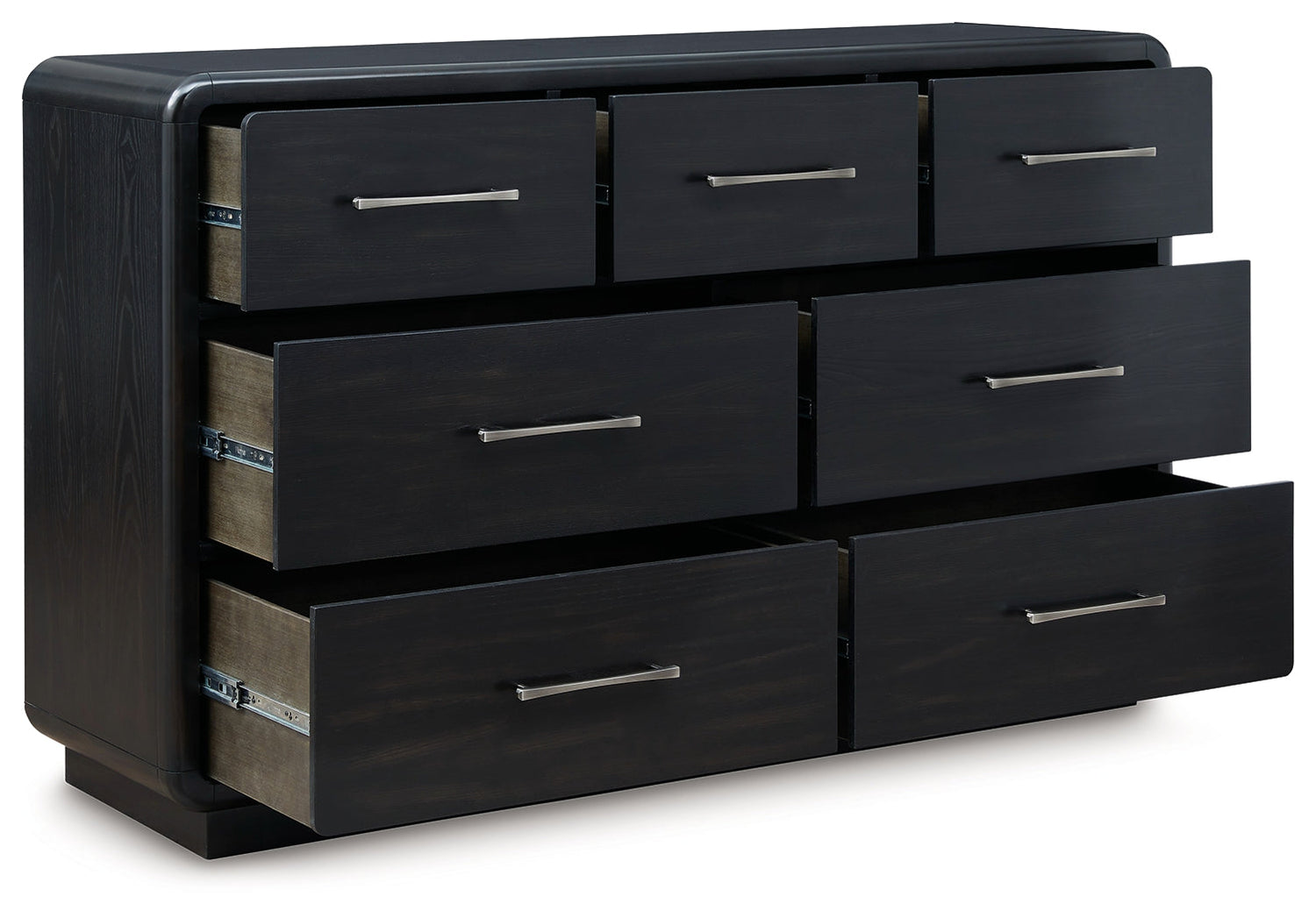 Rowanbeck Queen Upholstered Panel Bed with Dresser and 2 Nightstands in Gray/Black from Ashley - Luna Furniture
