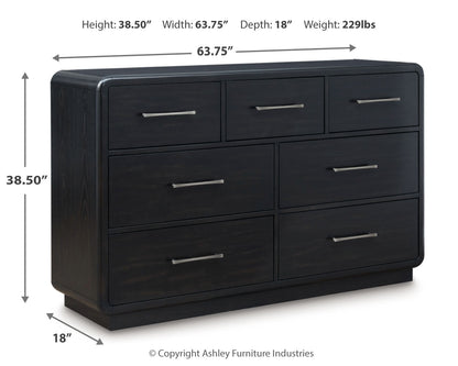 Rowanbeck Queen Upholstered Panel Bed with Dresser and 2 Nightstands in Gray/Black from Ashley - Luna Furniture