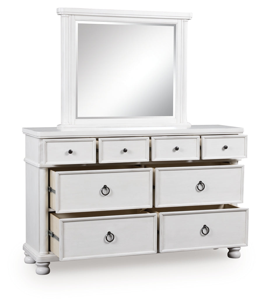 Rowlenstown Antique White Dresser and Mirror - PCB823B1