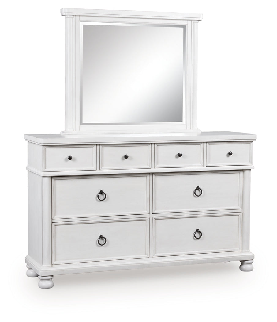 Rowlenstown Antique White Dresser and Mirror - PCB823B1