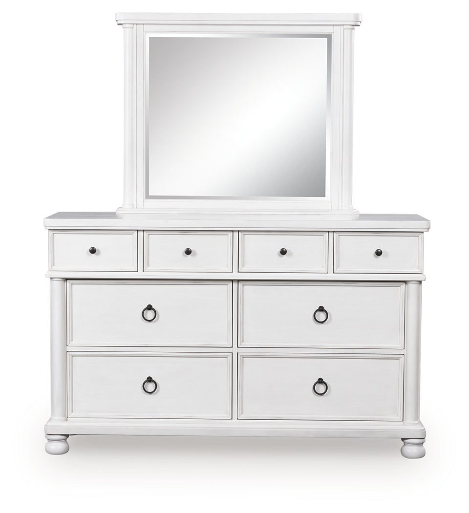 Rowlenstown Antique White Dresser and Mirror - PCB823B1