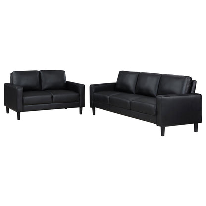 Ruth Black 2-Piece Upholstered Track Arm Faux Leather Sofa Set from Coaster - Luna Furniture