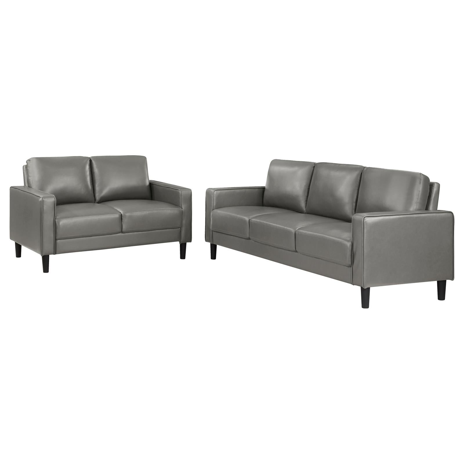 Ruth Gray 2-Piece Upholstered Track Arm Faux Leather Sofa Set from Coaster - Luna Furniture