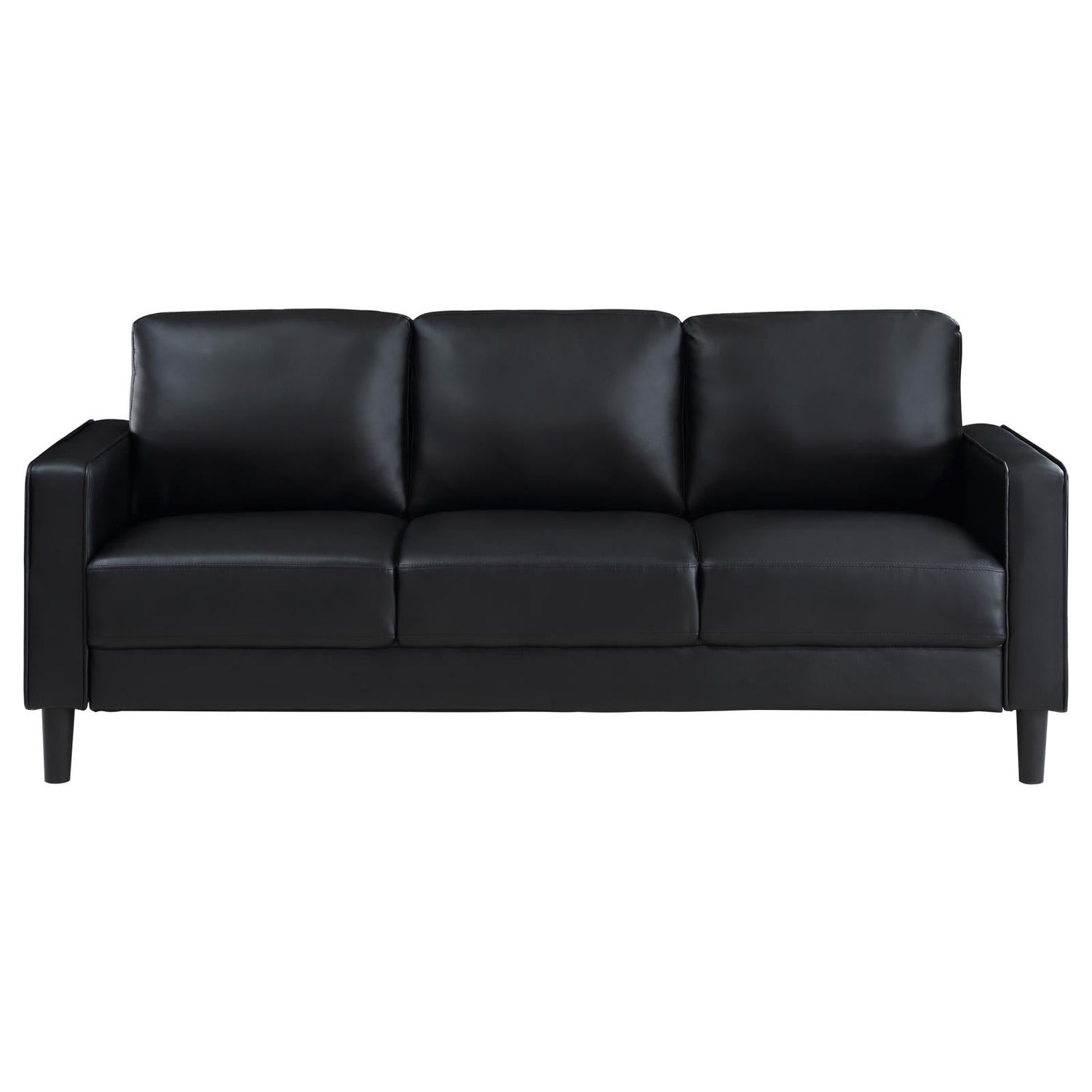 Ruth Black 3-Piece Upholstered Track Arm Faux Leather Sofa Set from Coaster - Luna Furniture