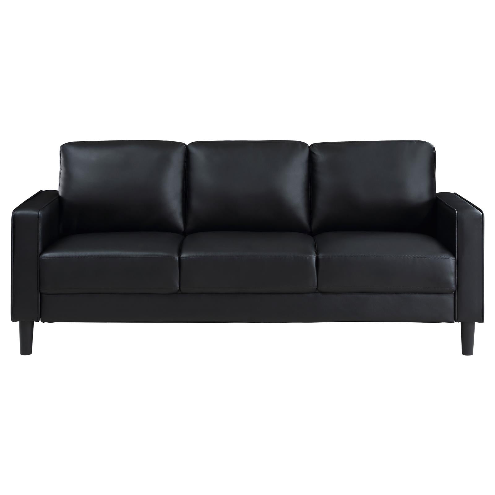 Ruth Black 3-Piece Upholstered Track Arm Faux Leather Sofa Set from Coaster - Luna Furniture