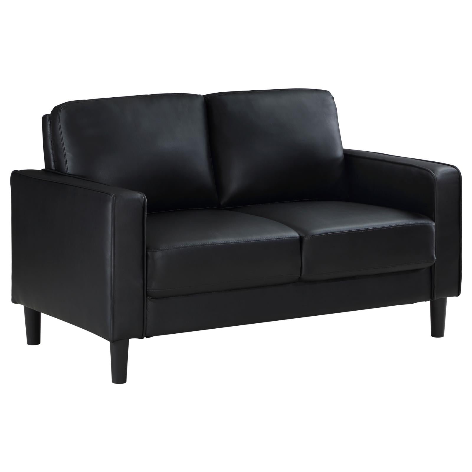 Ruth Black 3-Piece Upholstered Track Arm Faux Leather Sofa Set from Coaster - Luna Furniture