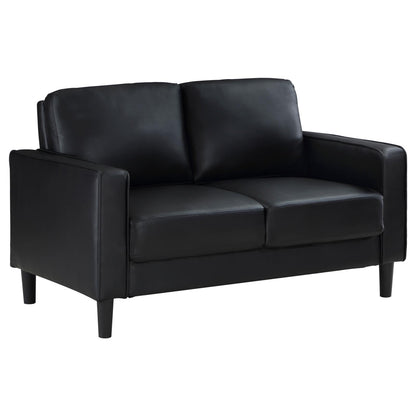 Ruth Black 3-Piece Upholstered Track Arm Faux Leather Sofa Set from Coaster - Luna Furniture