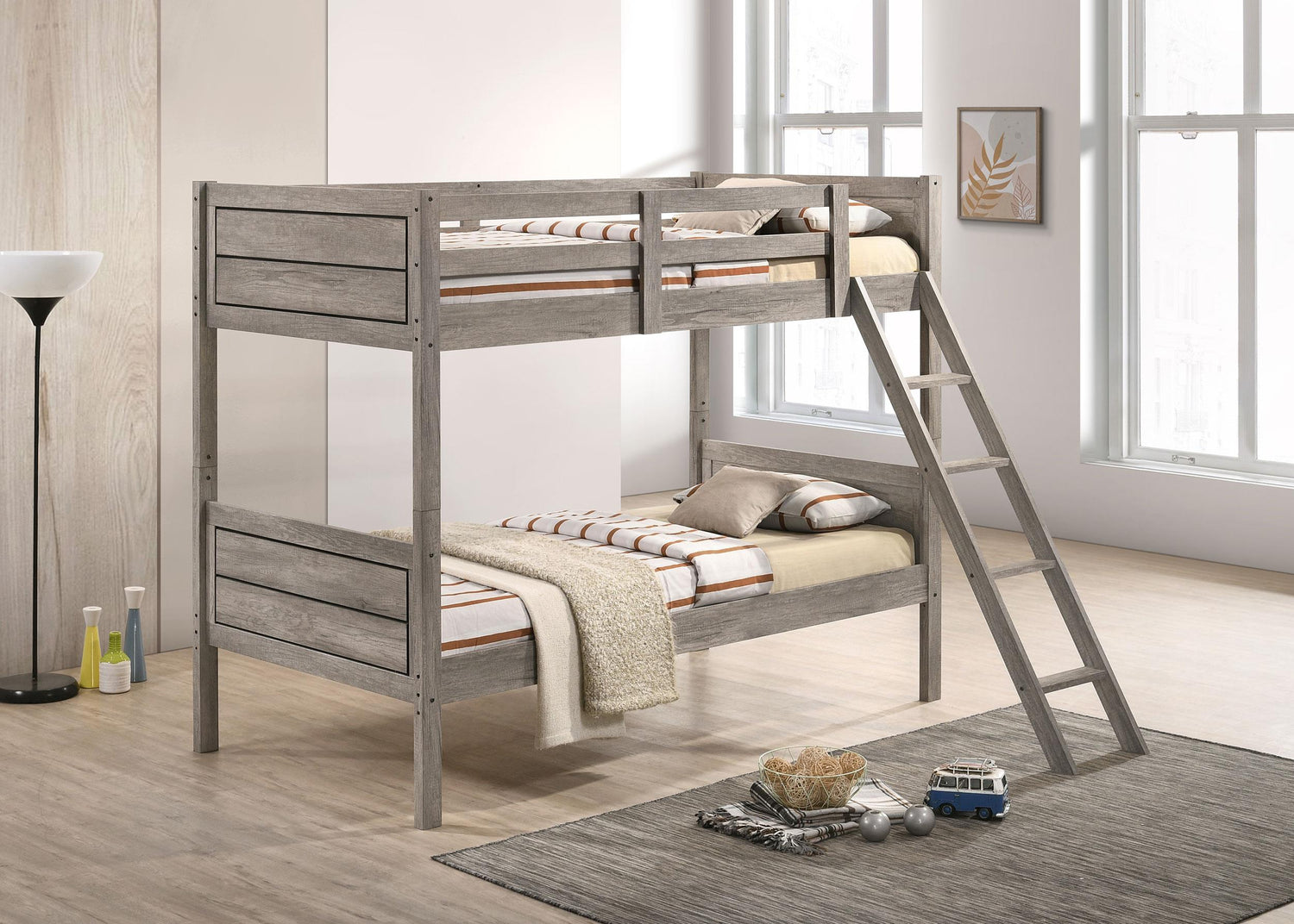 Ryder Wood Twin Over Twin Bunk Bed with Mattress Weathered Taupe - 400818-SM