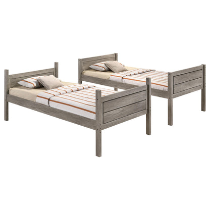 Ryder Wood Twin Over Twin Bunk Bed with Mattress Weathered Taupe - 400818-SM