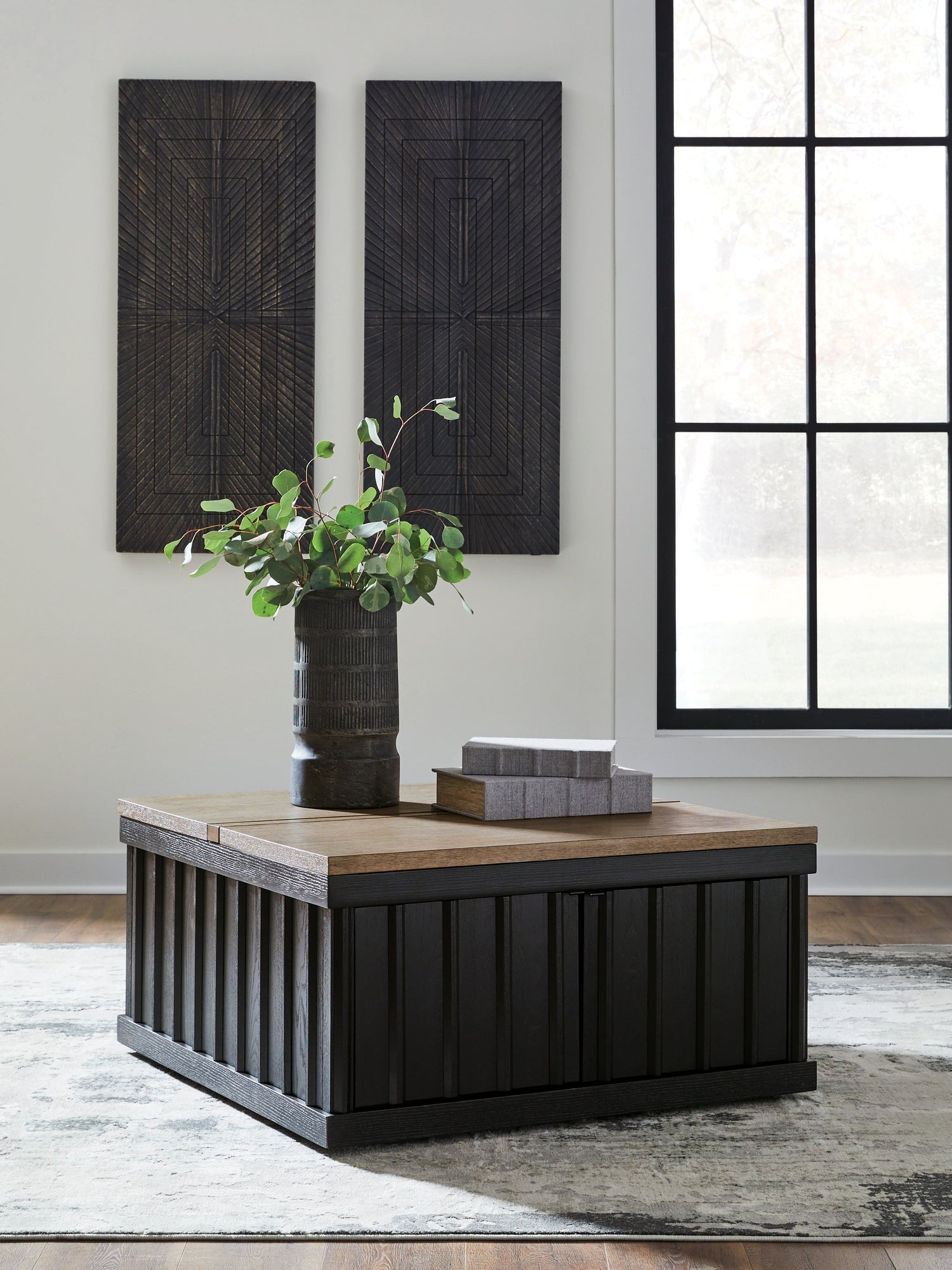 Rylandyn Black/Light Brown Lift-Top Coffee Table - T721-00