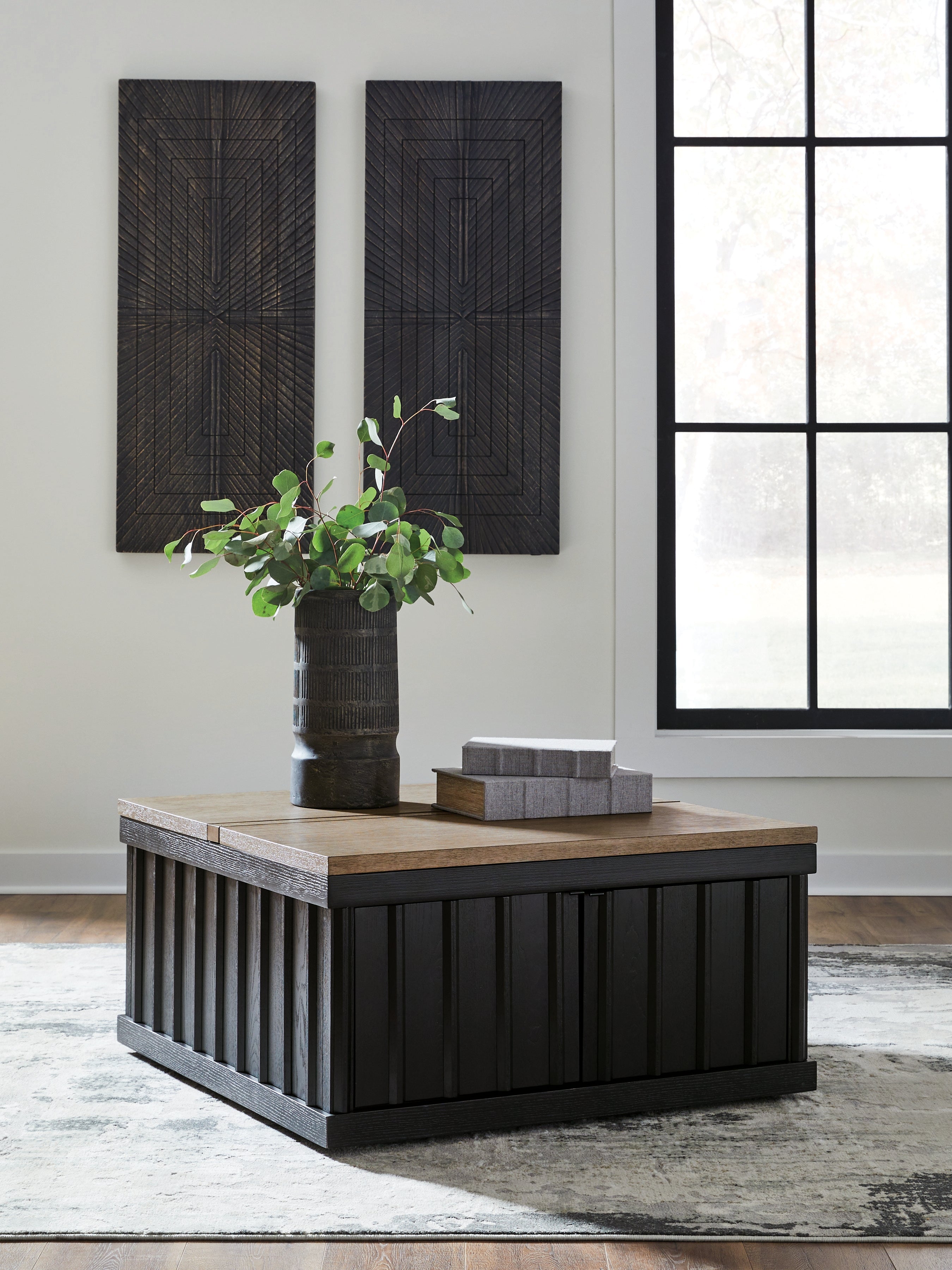 Rylandyn Black/Light Brown Lift-Top Coffee Table - T721-00