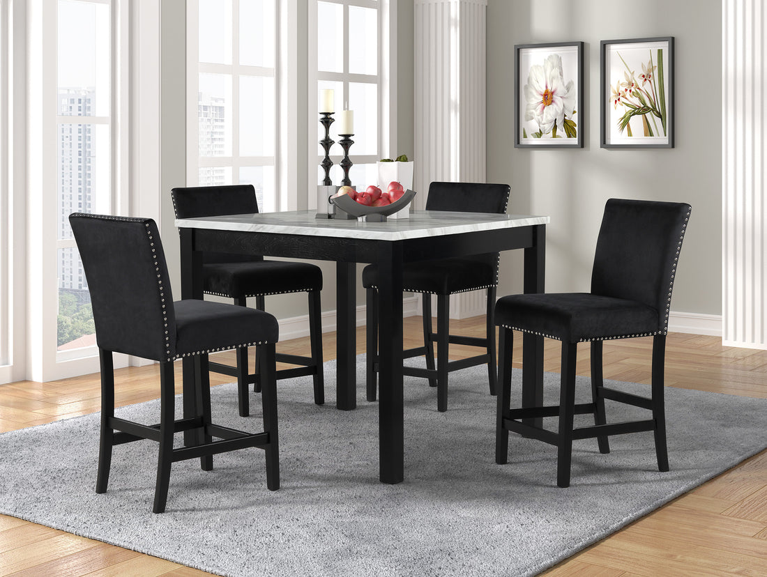 Dior Black 5-Piece Counter Height Set (Pub Table &amp; 4 Chairs)