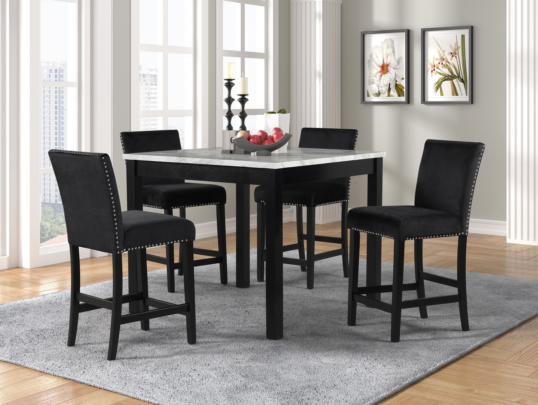 Dior Black 5-Piece Counter Height Set (Pub Table &amp; 4 Chairs)