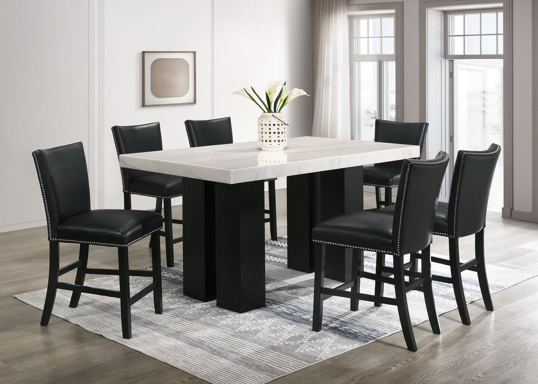 Finland Black/White Genuine Marble 7-Piece Counter Height Set (Table &amp; 6 Chairs)