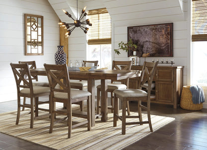 Moriville Grayish Brown Counter Height Set (Table &amp; 6 Chairs)