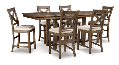 Moriville Grayish Brown Counter Height Set (Table &amp; 6 Chairs)