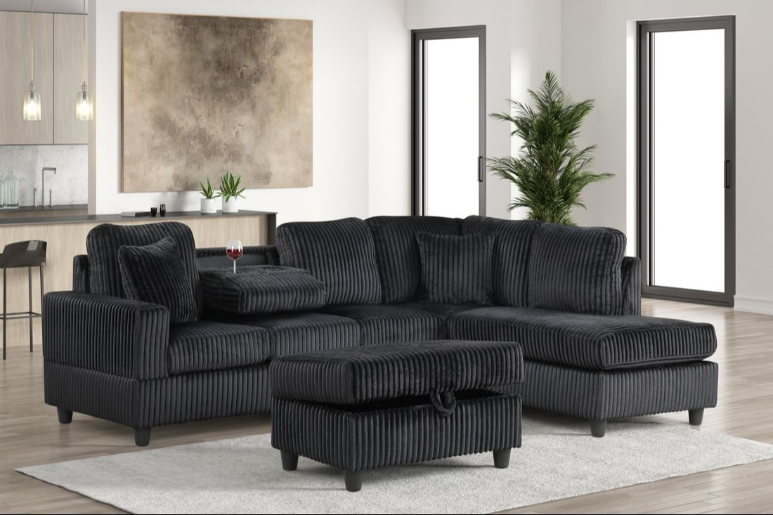 Rocket Onyx Reversible Sectional (Black) *Ottoman