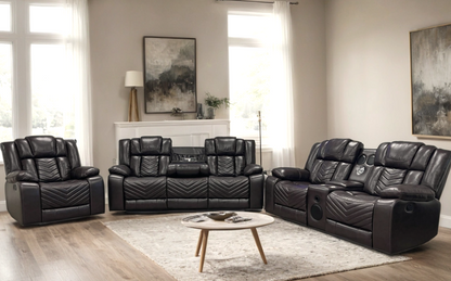 Ace Brown Leather 3-Piece Reclining Set