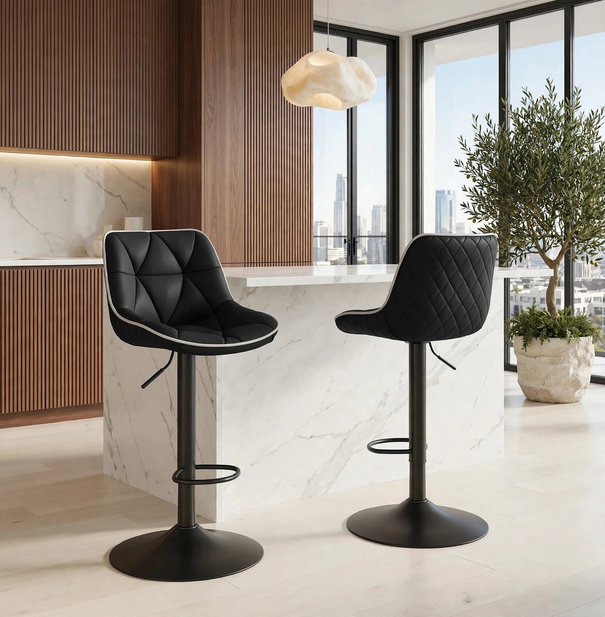 Foundry Black Faux Leather Adjustable Bar stool, Set of 2