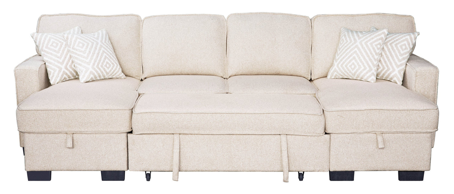 Sahara Beige - Double Storage Chaise Sectional w/ Drop Down Cupholders - SAHARA BEIGE