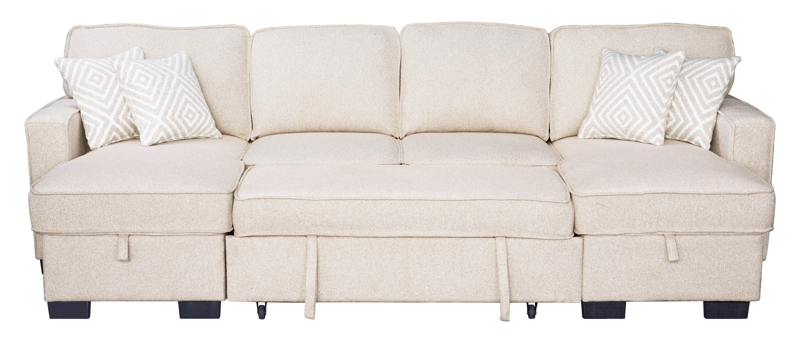 Sahara Beige - Double Storage Chaise Sectional w/ Drop Down Cupholders - SAHARA BEIGE