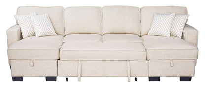 Sahara Beige - Double Storage Chaise Sectional w/ Drop Down Cupholders - SAHARA BEIGE