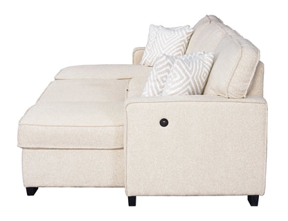 Sahara Beige - Double Storage Chaise Sectional w/ Drop Down Cupholders - SAHARA BEIGE