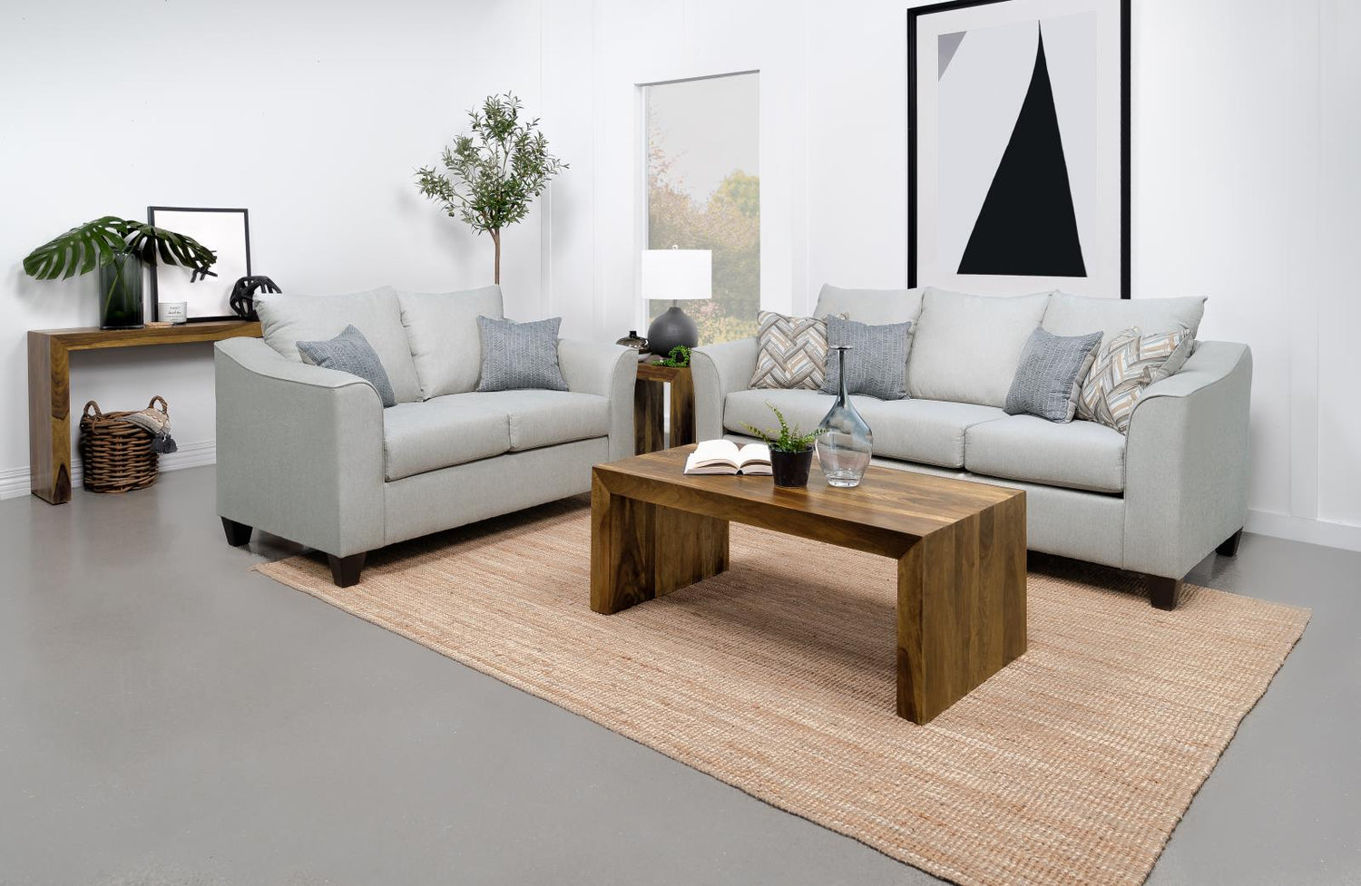 Salizar Sand Upholstered 2-Piece Track Arm Fabric Sofa Set from Coaster - Luna Furniture