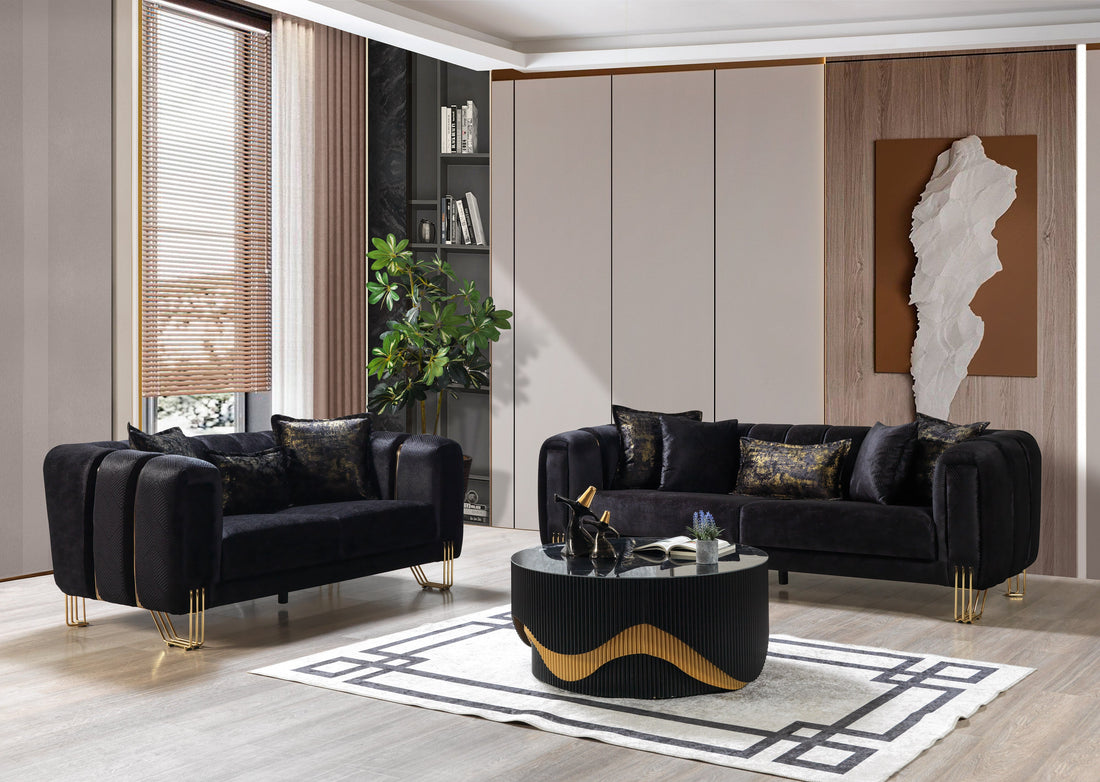 Santana Black Velvet Sofa &amp; Loveseat  [ETA: 5/16] - SANTANABLACK-SL